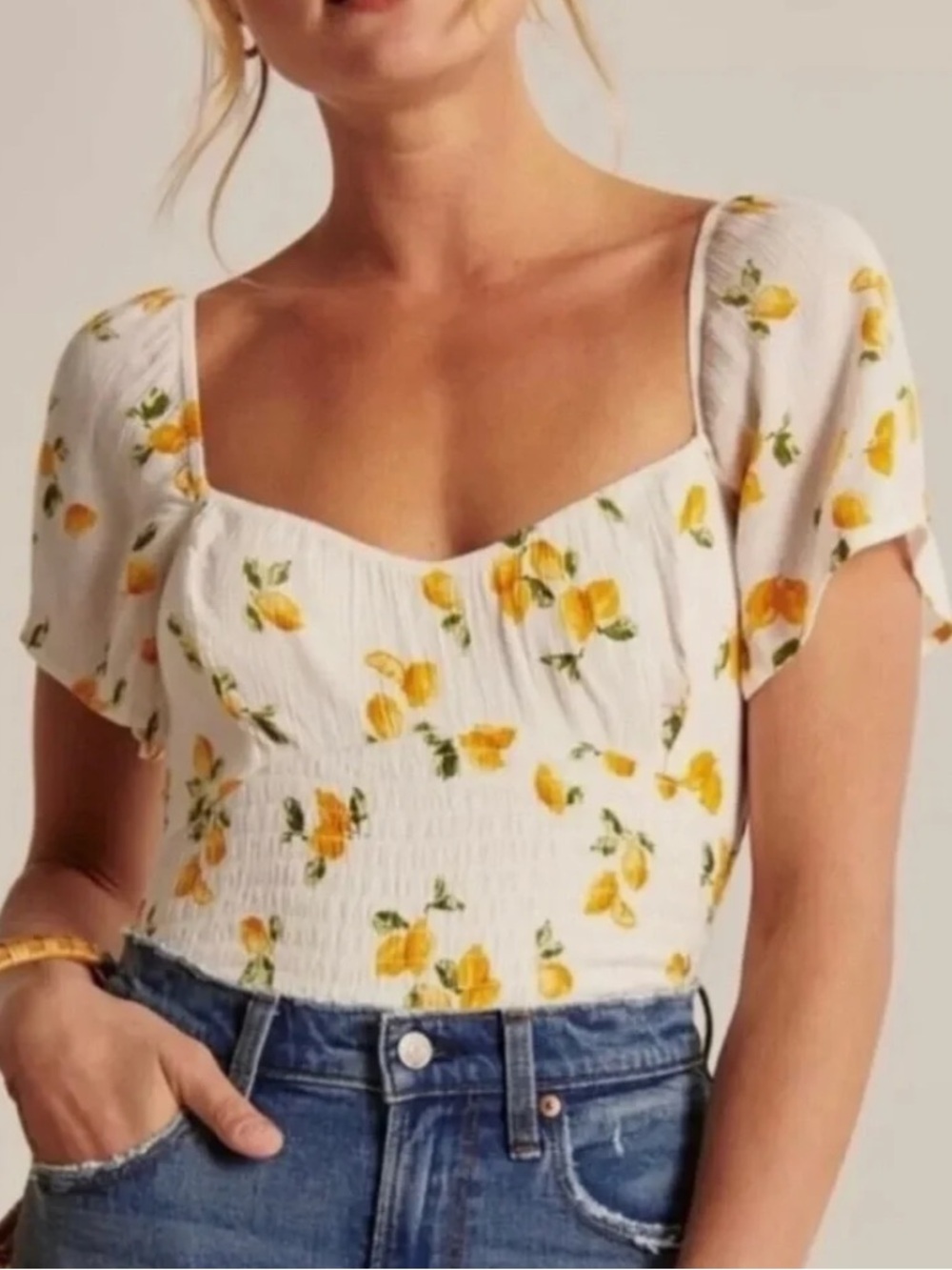 Abercrombie & Fitch Lemon Smocked Top Women Size S Cottagecore